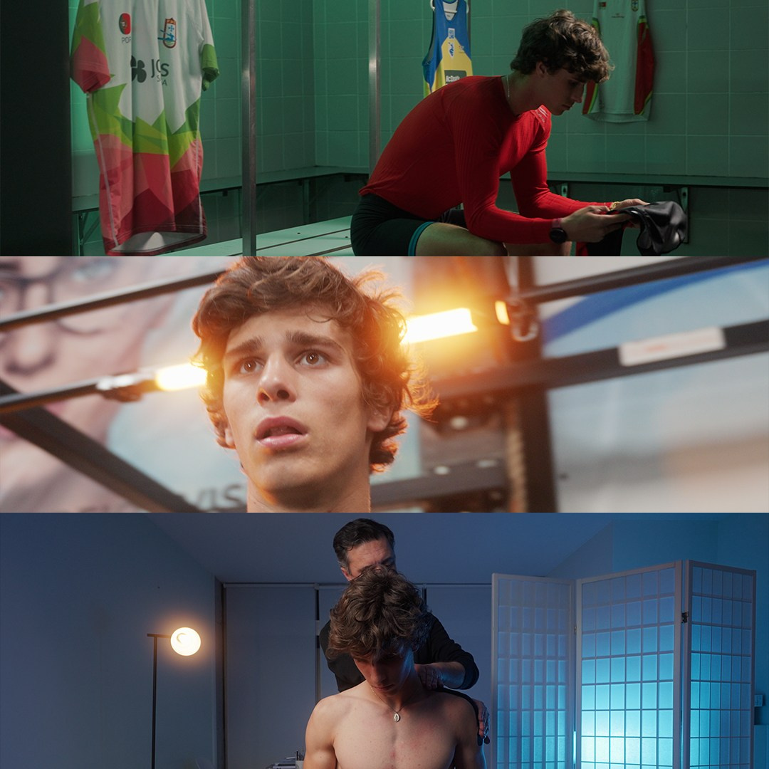 Fotogramas cinemáticos de videografia desportiva com retrato em iluminação dramática e preparação física, pela Khave Media
