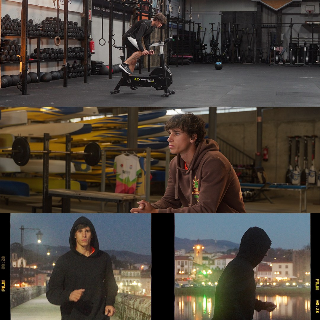 Composição de fotogramas de vídeo para documentário desportivo sobre treino de alta competição, criada pela Khave Media