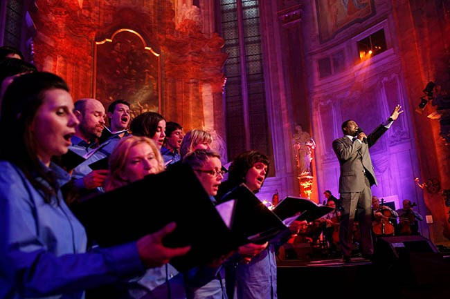 Tenor with orchestra in Hallelujah Broadway TV production.