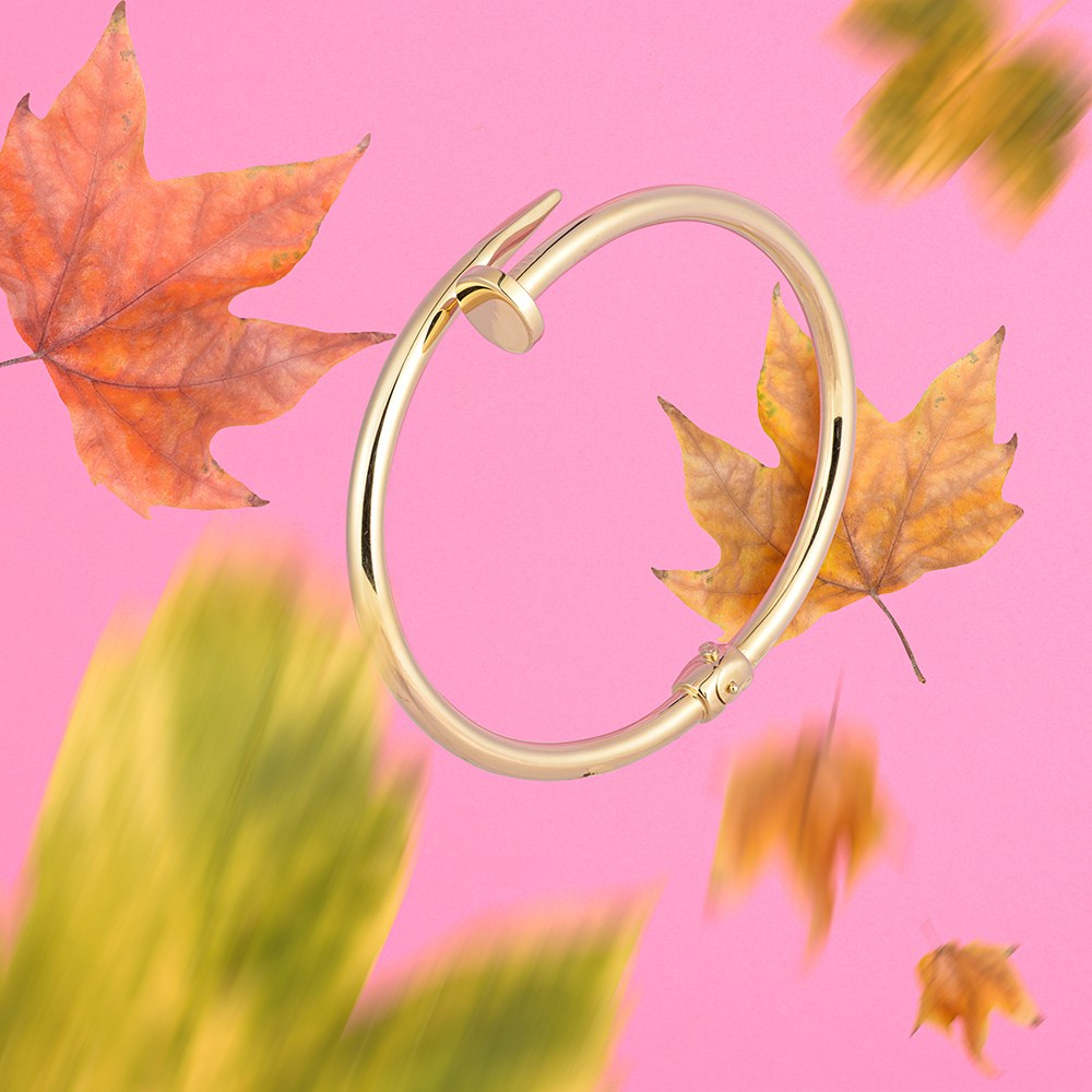 Narukvica levitira u vazduhu sa lišćem.