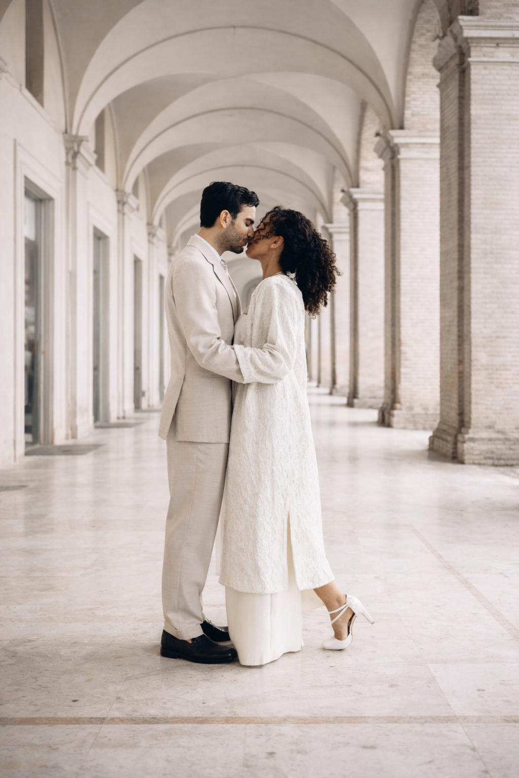 Фотосессия пары в Римини, интимный момент в итальянской архитектуре