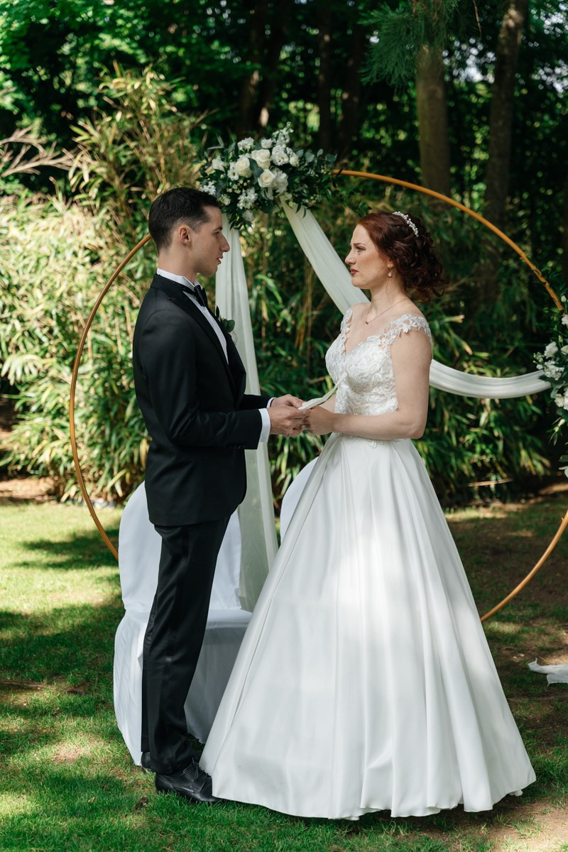 Bride reading her vows during ceremony