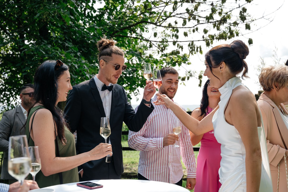 champange and guests at wedding