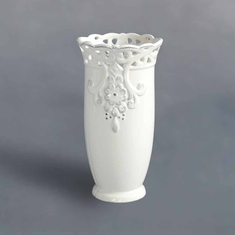 Keramiska vāze pienbalta ar puķiem h21 d12 klasika  6gb