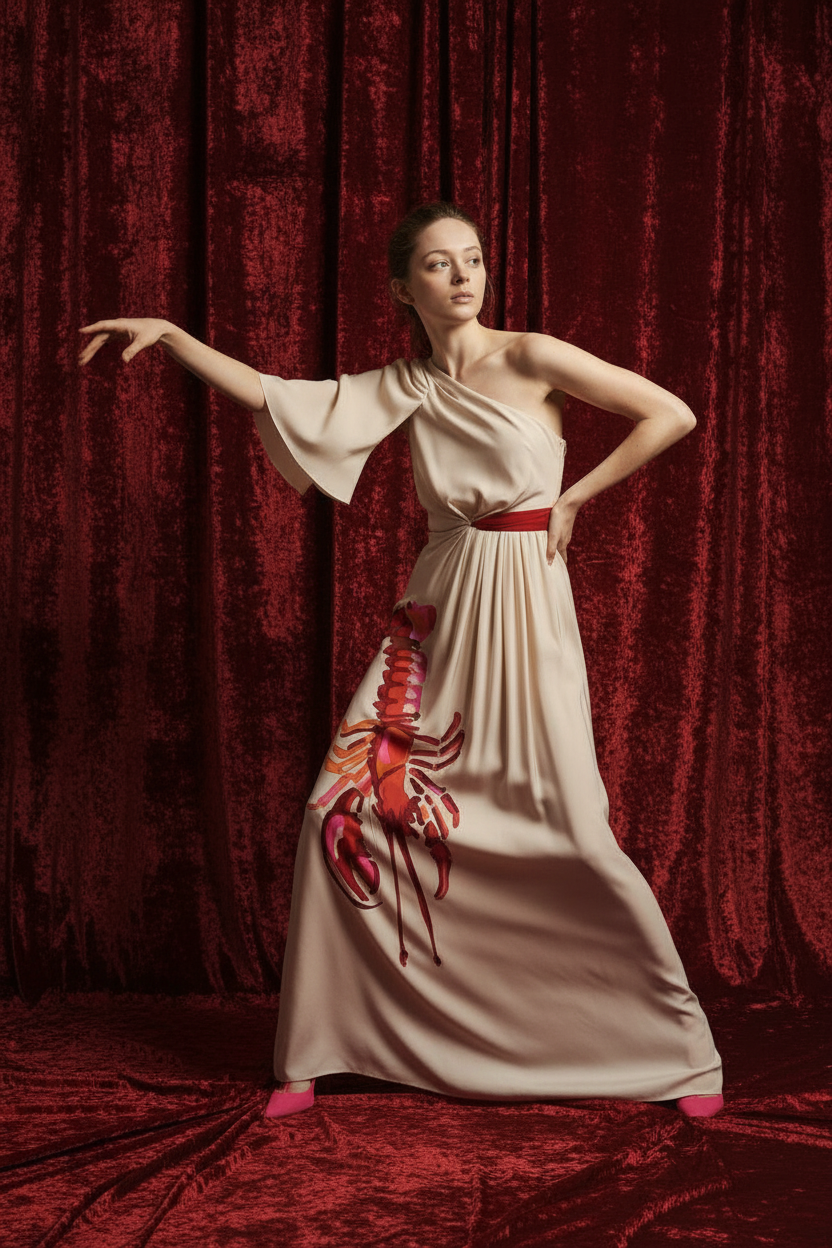 Imaginární kampaň Dalí & Schiaparelli: šaty s humrem. Adeliia Korinek — multimediální umělkyně | rodinné příběhy & fashion filmy
