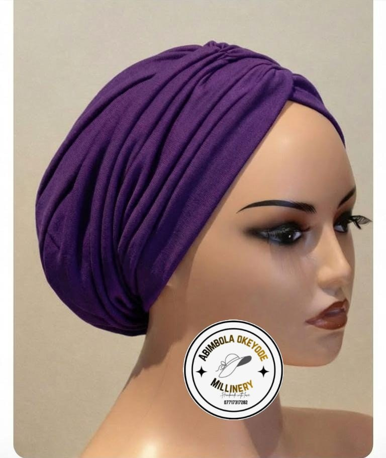 Pleated turbancap with a matching fabric band attached from behind. A milliner in Hull, UK Abimbola Okeyode