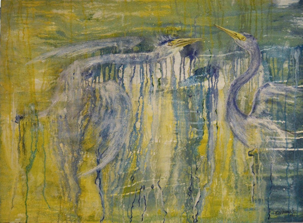 "Two herons" 2016.  Dubai, UAE.  Canvas, Acryl. 60-90 cm, Privet collection. 