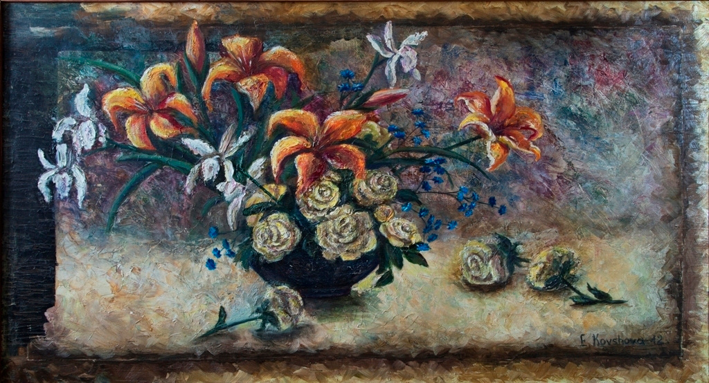 "Bouquet from my garden" 2012.  Canvas, Oil. 75-130 cm. 1200 USD. free delivery for Dubai.