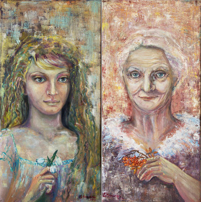 Diptych "Early spring and deep autumn."  2013. Tashkent. Uzbekistan. Oil, 2 canvas 30-70cm.  500 USD both.