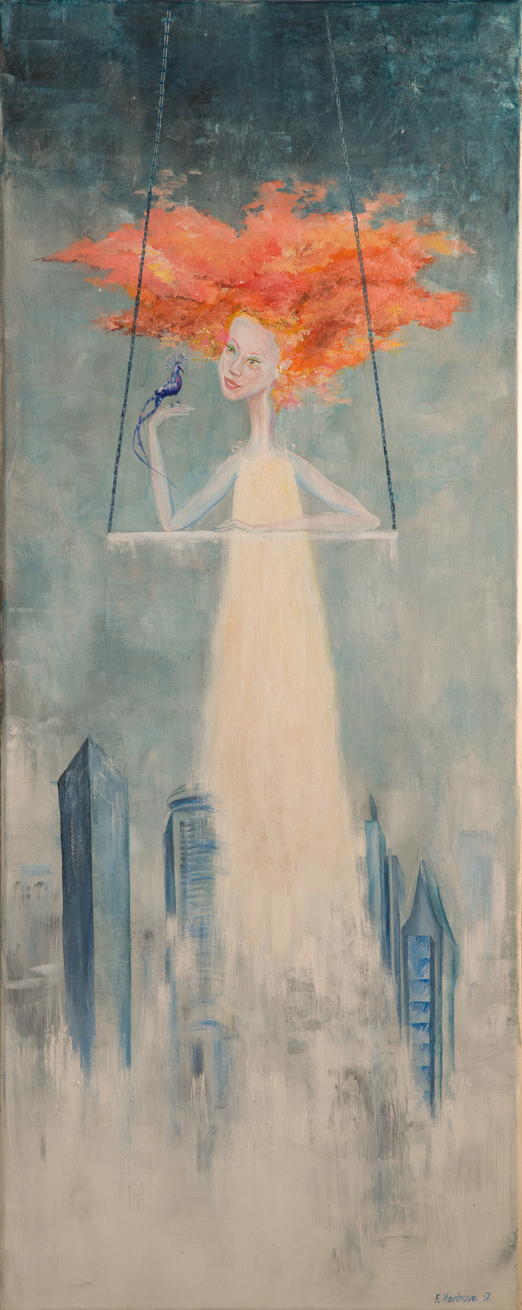 "Dubai morning fog" 2017. 30-70 cm. Acrylic, canvas. Dubai, UAE. Privet collection.  You can always order a semblance.