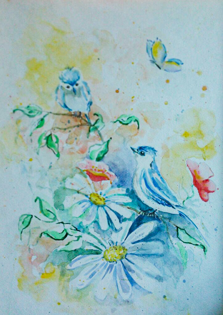 Summer Songbirds 2015 Watercolor Kathrin Kovshova artbykovshova Dubai