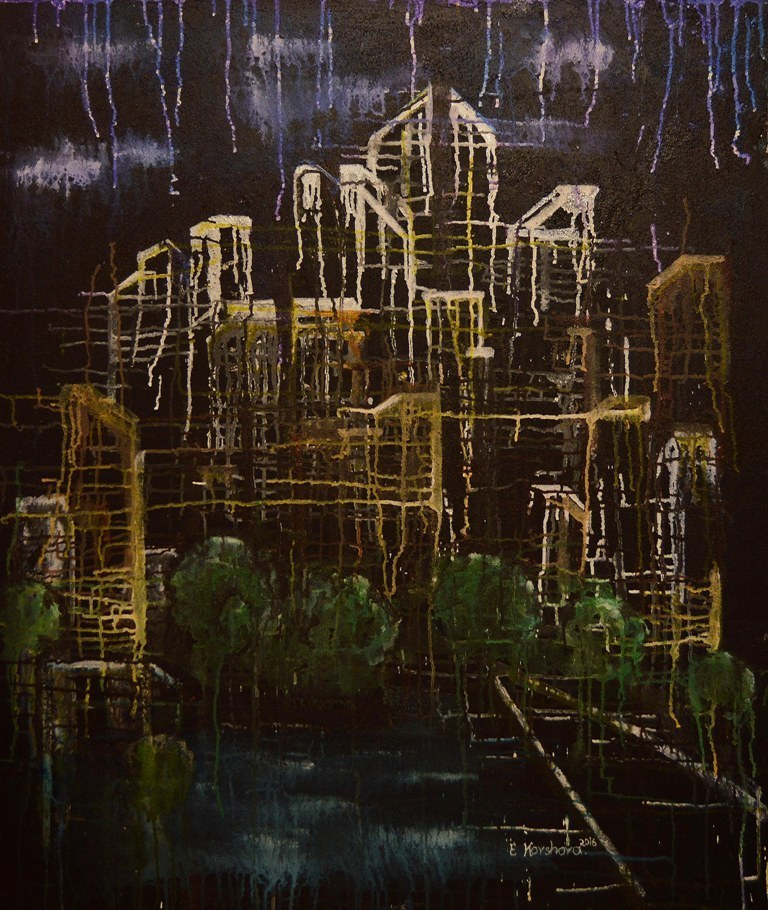 "Dream about the rain. Other version. " Dubai, UAE.  Canvas, Acryl. 120-100 cm, 2016, Privet collection. 