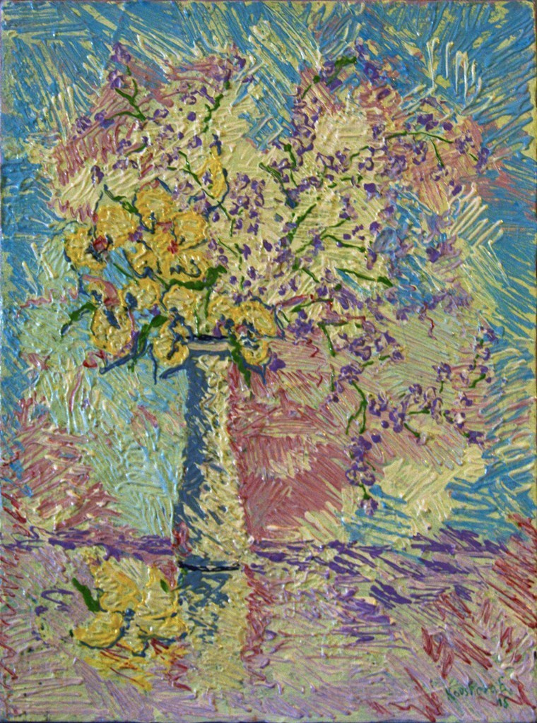 "Vase with yellow orchids" 2015. 30-40 cm. Acrylic, canvas.  Privet collection.  You can always order a semblance.