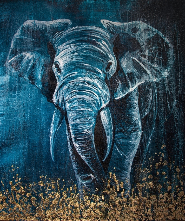 "Blue elephant"  2019 Acrylic Kathrin Kovshova artbykovshova