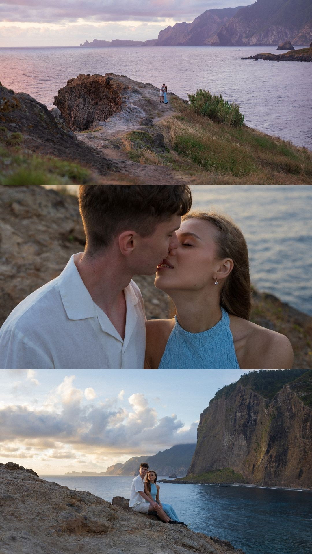 Cinematic couple photo collage at Miradouro do Guindaste.
