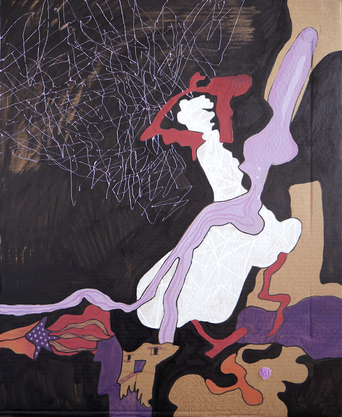 Women, Acrylic, tempera, corrugated cardboard, PLA plastic (3D pen), 55 x 67 cm, 2021