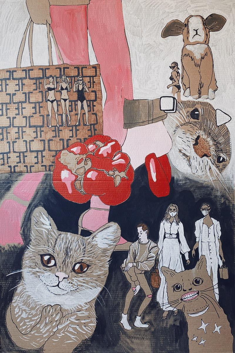 Procrastination 3, Corrugated cardboard, gouache, acrylic, marker, 120 x 80 cm, 2020