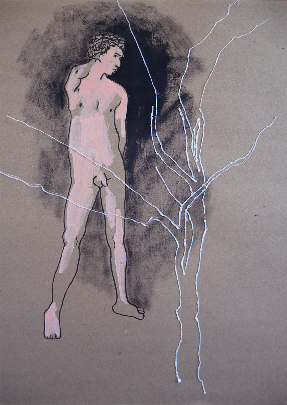 Garden 2, Acrylic, tempera, kraft paper, PLA plastic (3d pen), 29 x 42 cm, 2020