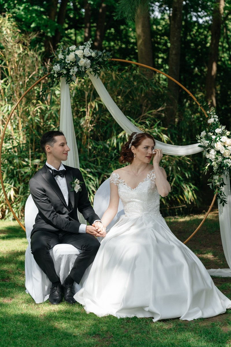 Tears of the bride during the outdoor ceremony