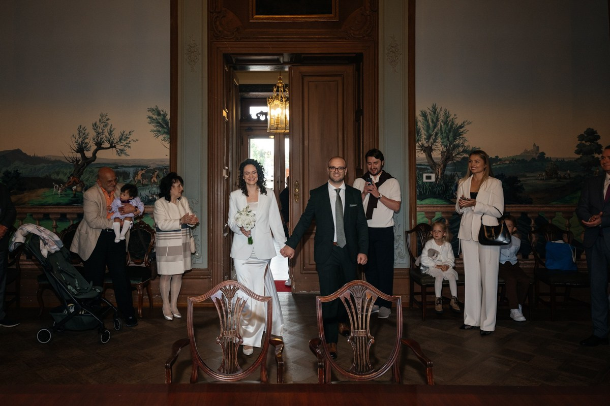 couple enter the hall for ceremony