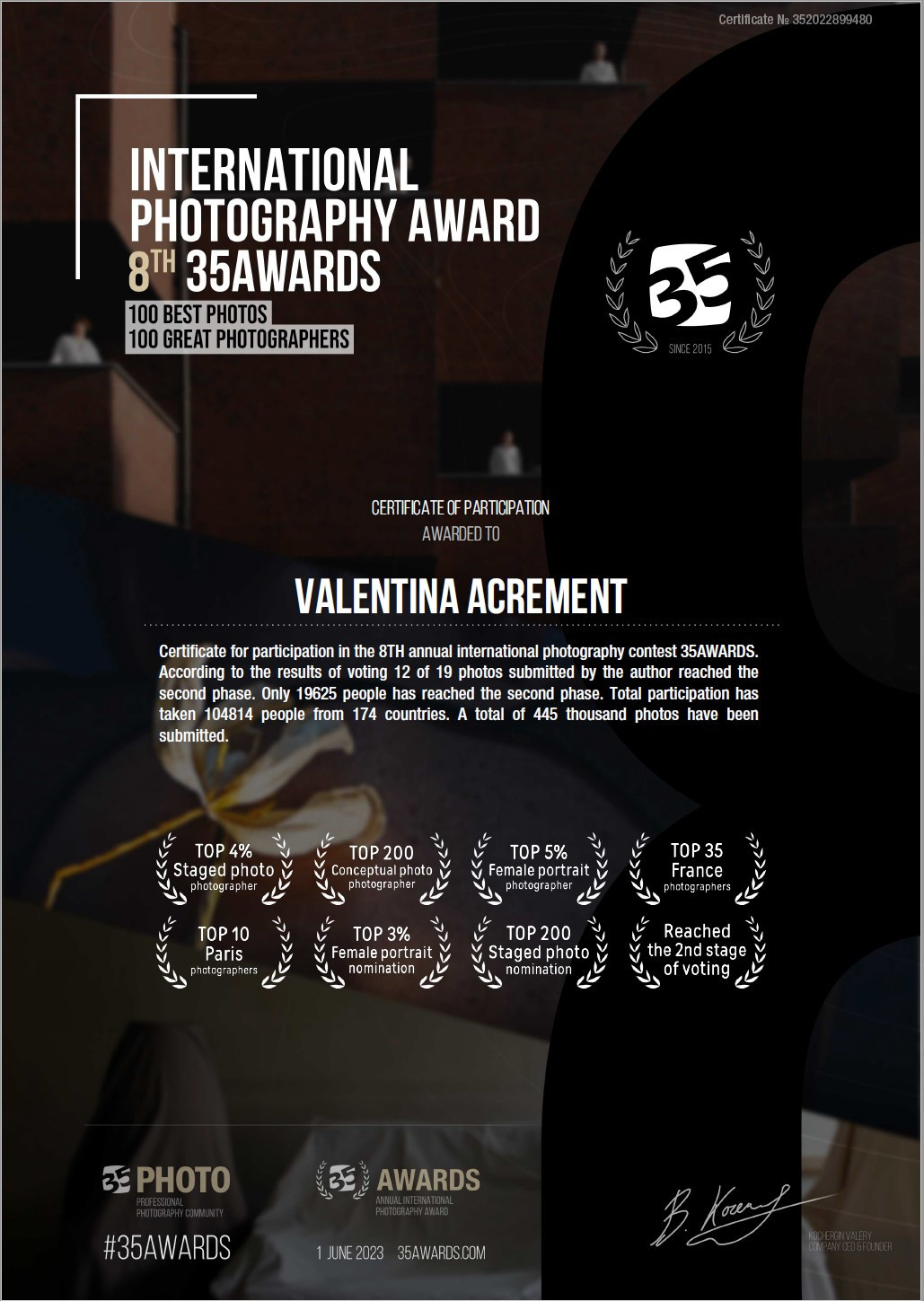 Publications, Awards. Wedding-Family photographer, South of France–Paris, Valentina Acrement