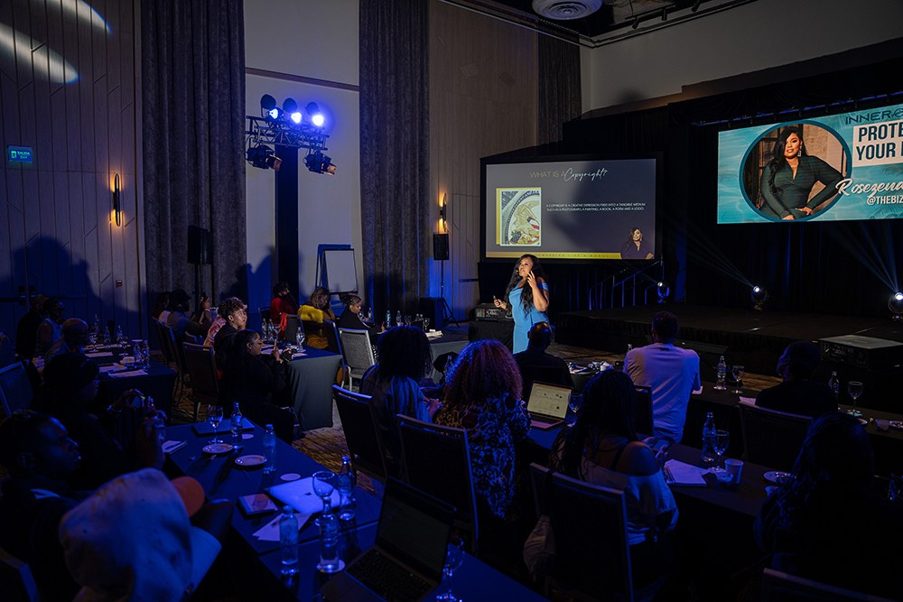 Presenter highlighting main ideas with audience following closely.