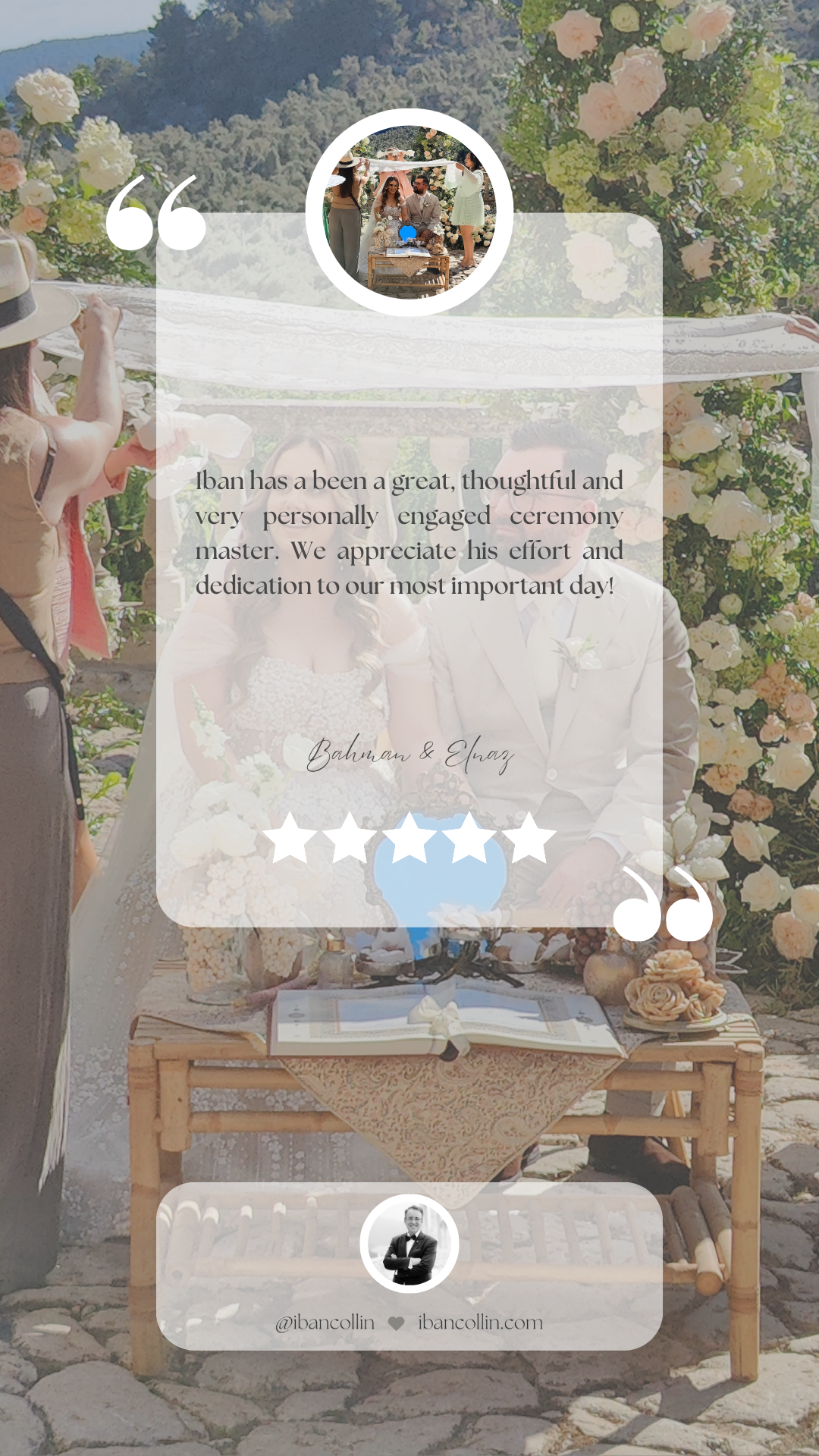 Contact & Reviews. Wedding Celebrant in Mallorca Iban Collin