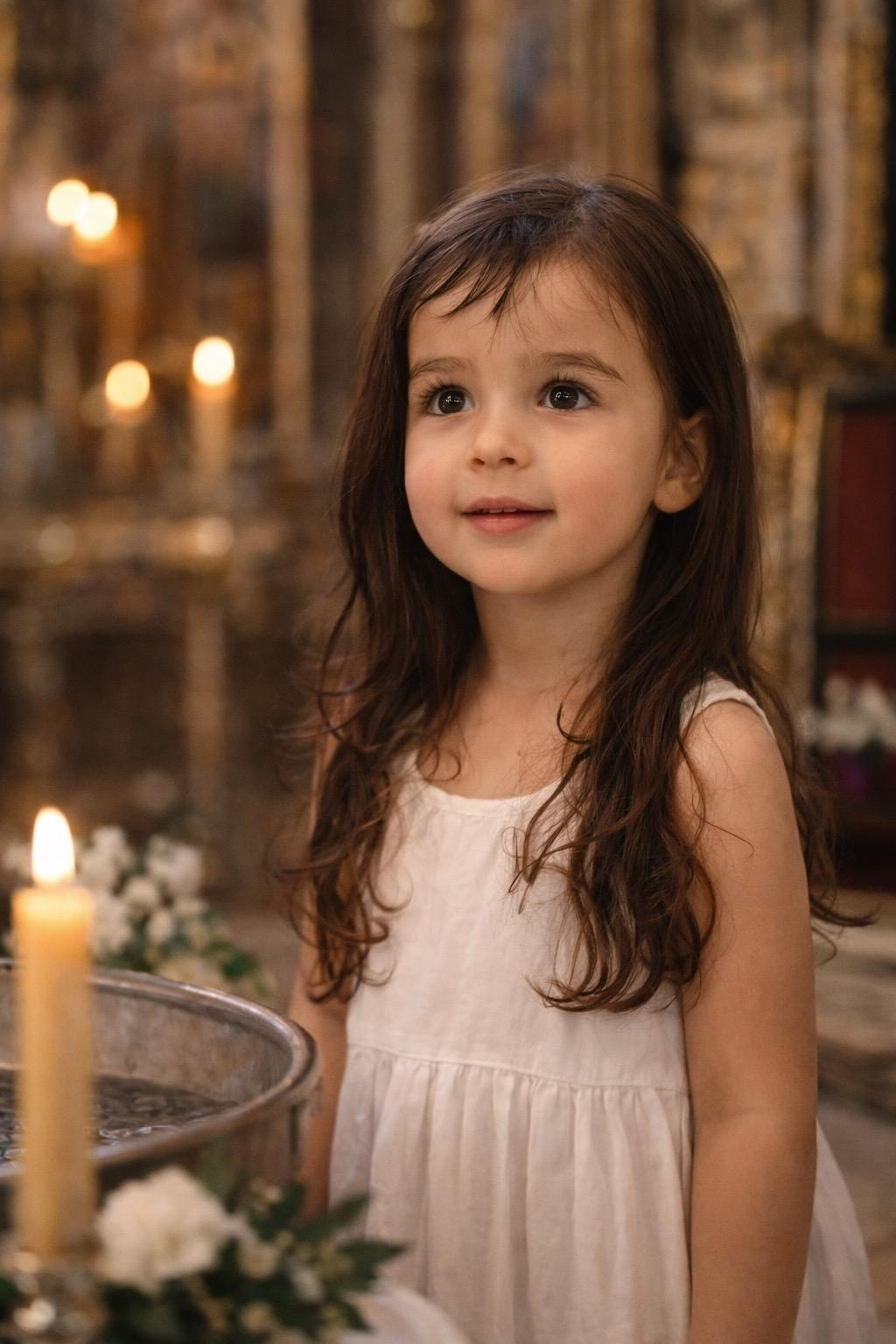 little girl portrait church ceremony baptism atmosphere