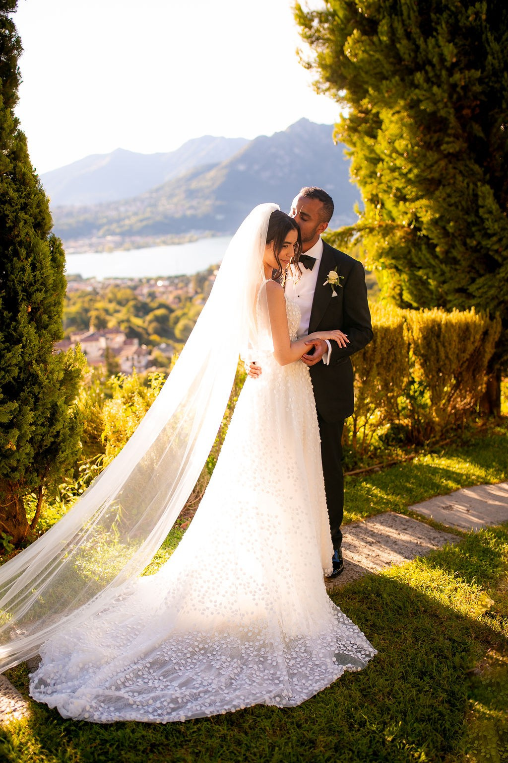 Bride portrait at sunset during an elegant destination wedding in Italy