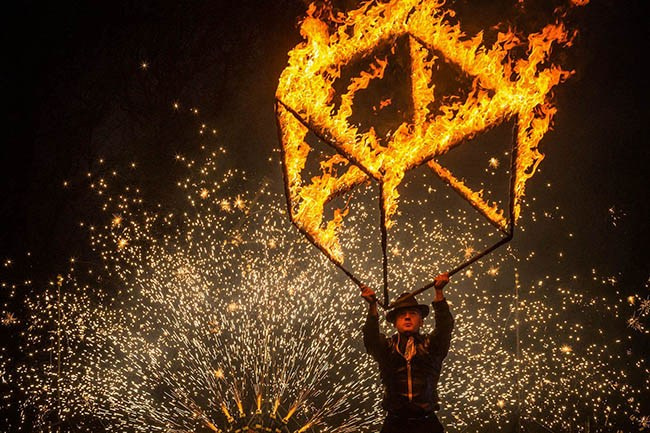 Fire show performer at Chateau Mcely VIP event.