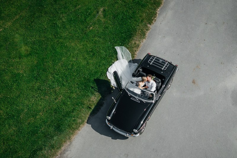 drone photo of bride and groom