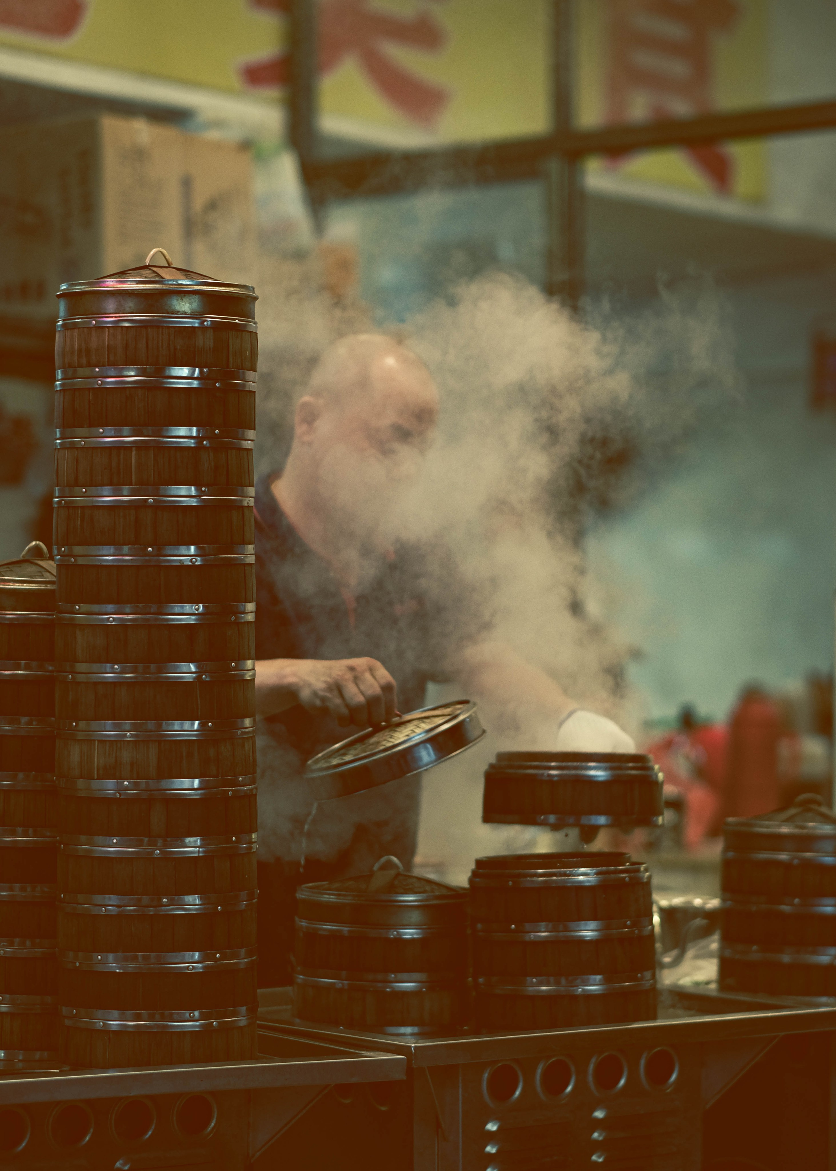 Cooking Chinese Baozi lens 85mm Street Photo