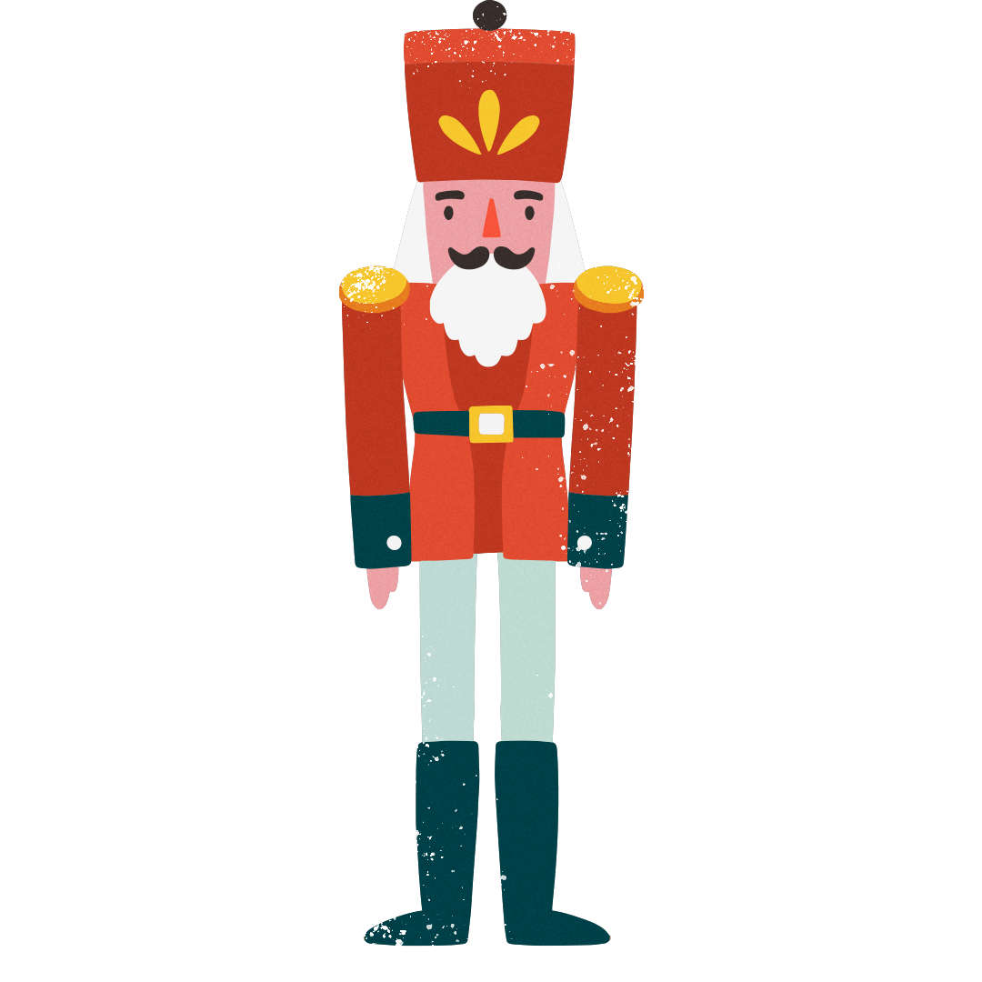 Icono de un soldado cascanueces, usado para anunciar la sesión de fotos navideña de Rainbox, con detalles festivos y tradicionales que representan el espíritu navideño