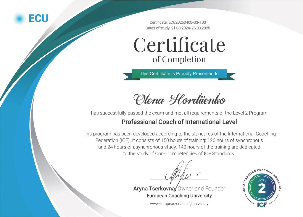 About me. Elena Hordiienko