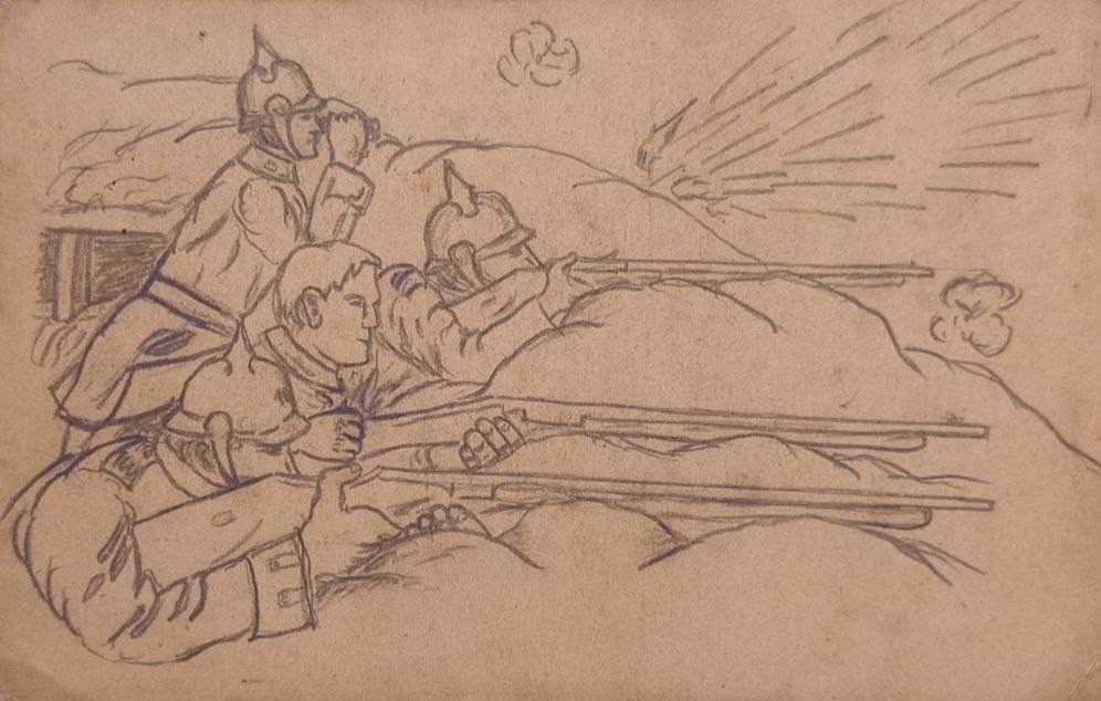 рисунок карандашом на открытке Первой мировой