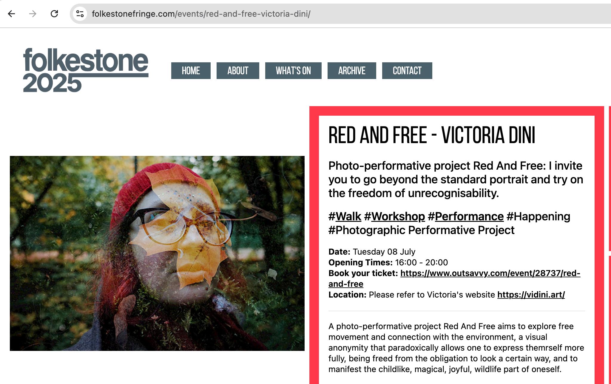 Red And Free performance. Victoria Dini. Art photography in London / Folkestone, UK