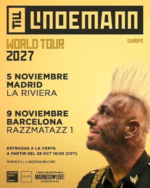 Till Lindemann anuncia conciertos en Madrid y Barcelona en 2027: fechas y entradas | FOTKAI