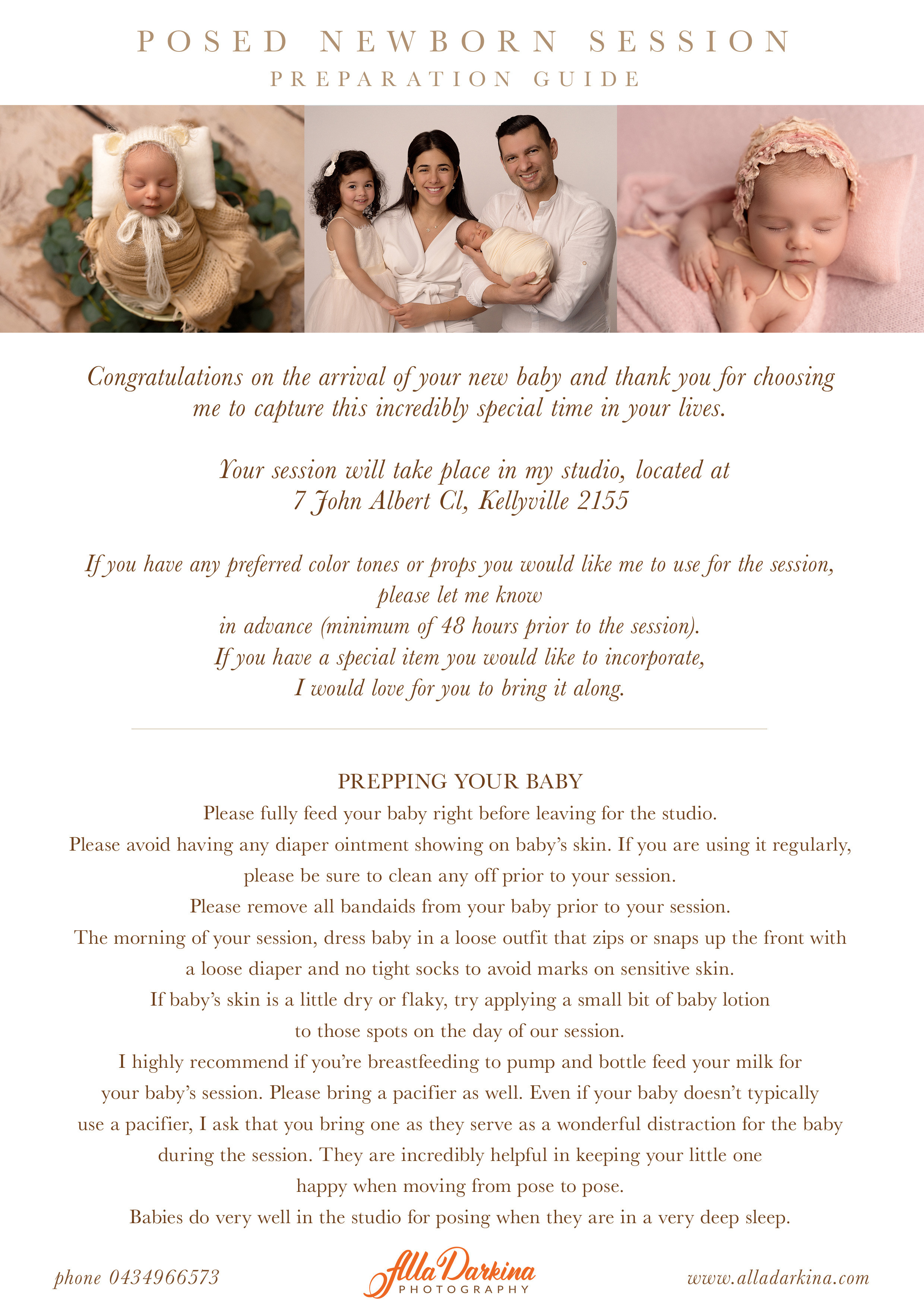 STUDIO Newborn Session Prep Guide. Newborn and family photographer. Hills District. Sydney