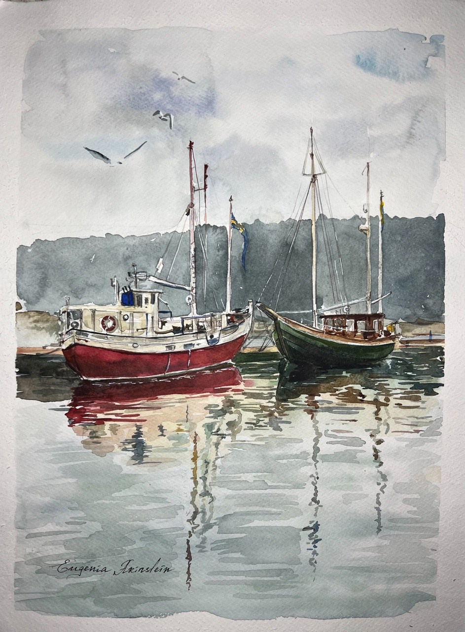 Havsmotiv i akvarellmålning. Eugenia Arinstein — konstnär som skapar handgjord måleri och illustration med känsla, färg och närvaro. Verksam i Nynäshamn