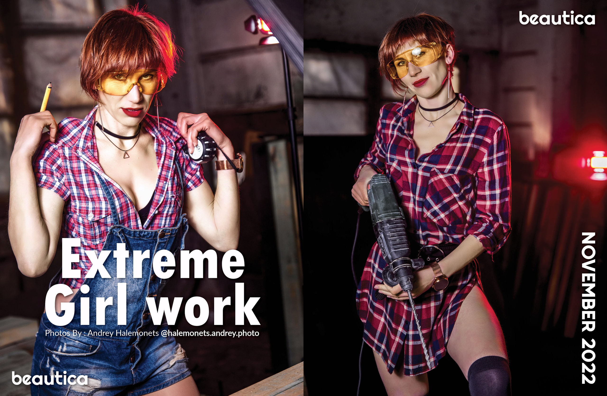 Фотосессия в производственном цеху, девушка с электроинструментом в Кривой Рог.