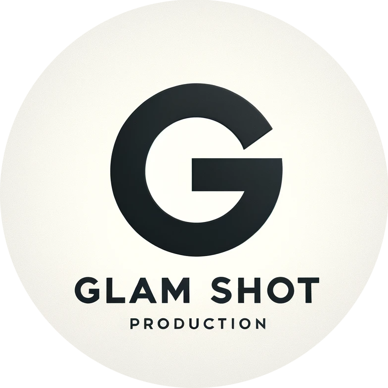 Logo of Glam Shot Production with a bold G symbol in black on a light background