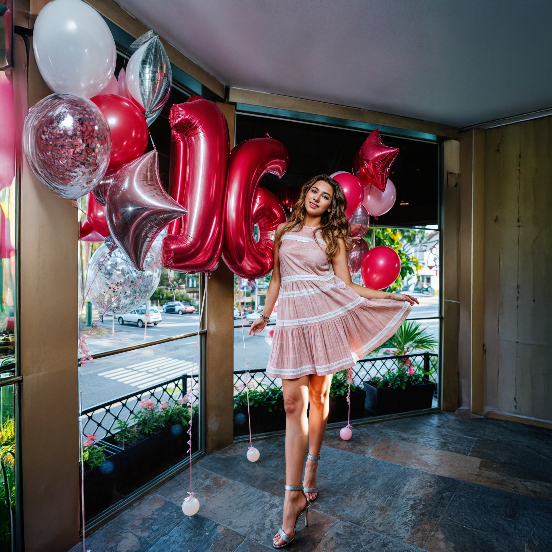 Young girl at her Sweet 16 celebration. Professional birthday photoshoot