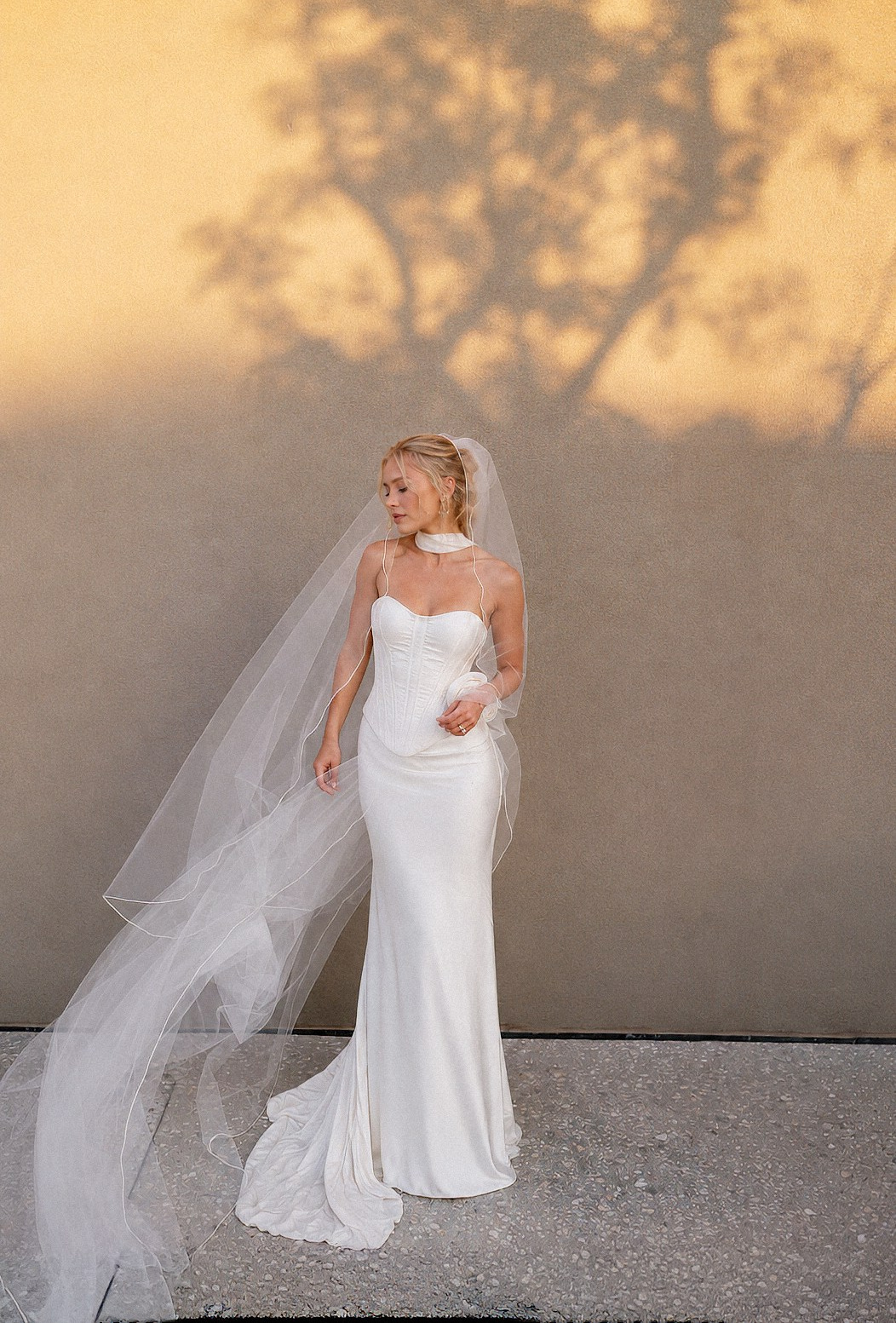 Modern bridal look with a white corset wedding dress for an elegant Bodrum destination wedding