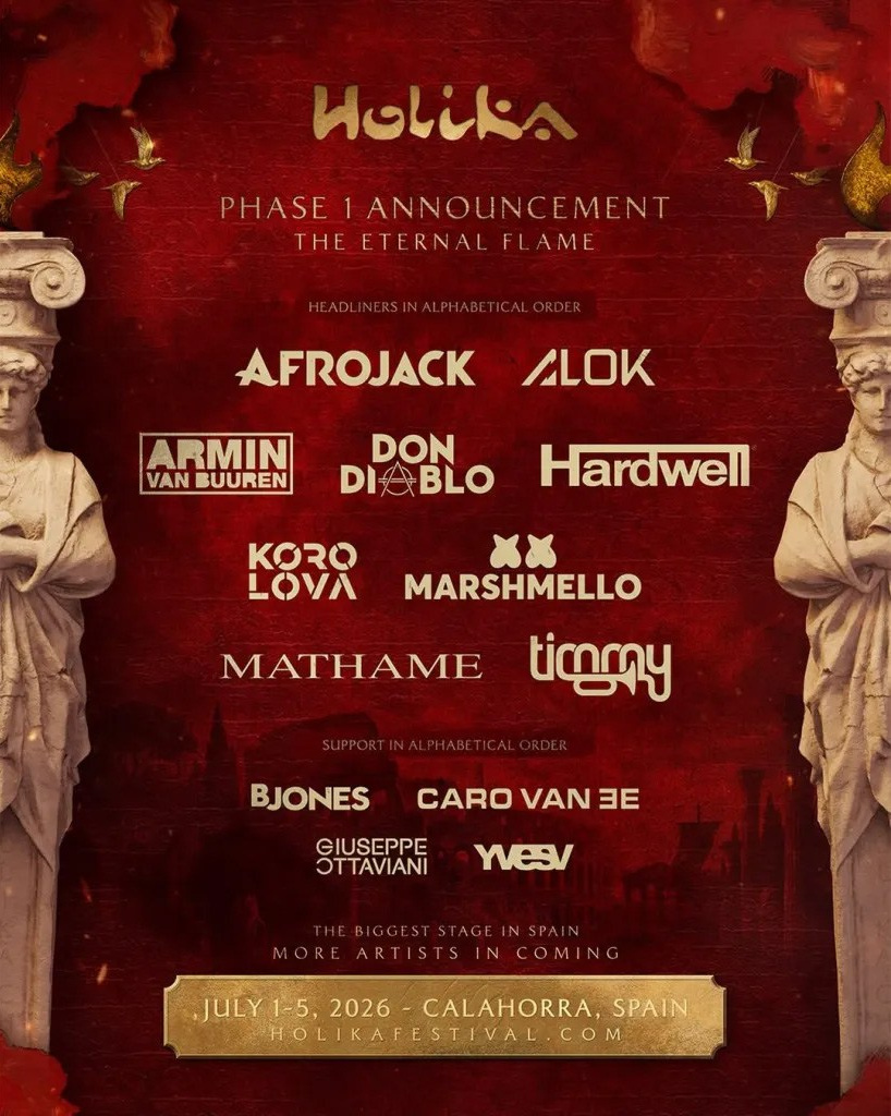 Holika Festival 2026 en España — el mayor festival EDM con Afrojack, Armin van Buuren y Marshmello | FOTKAI