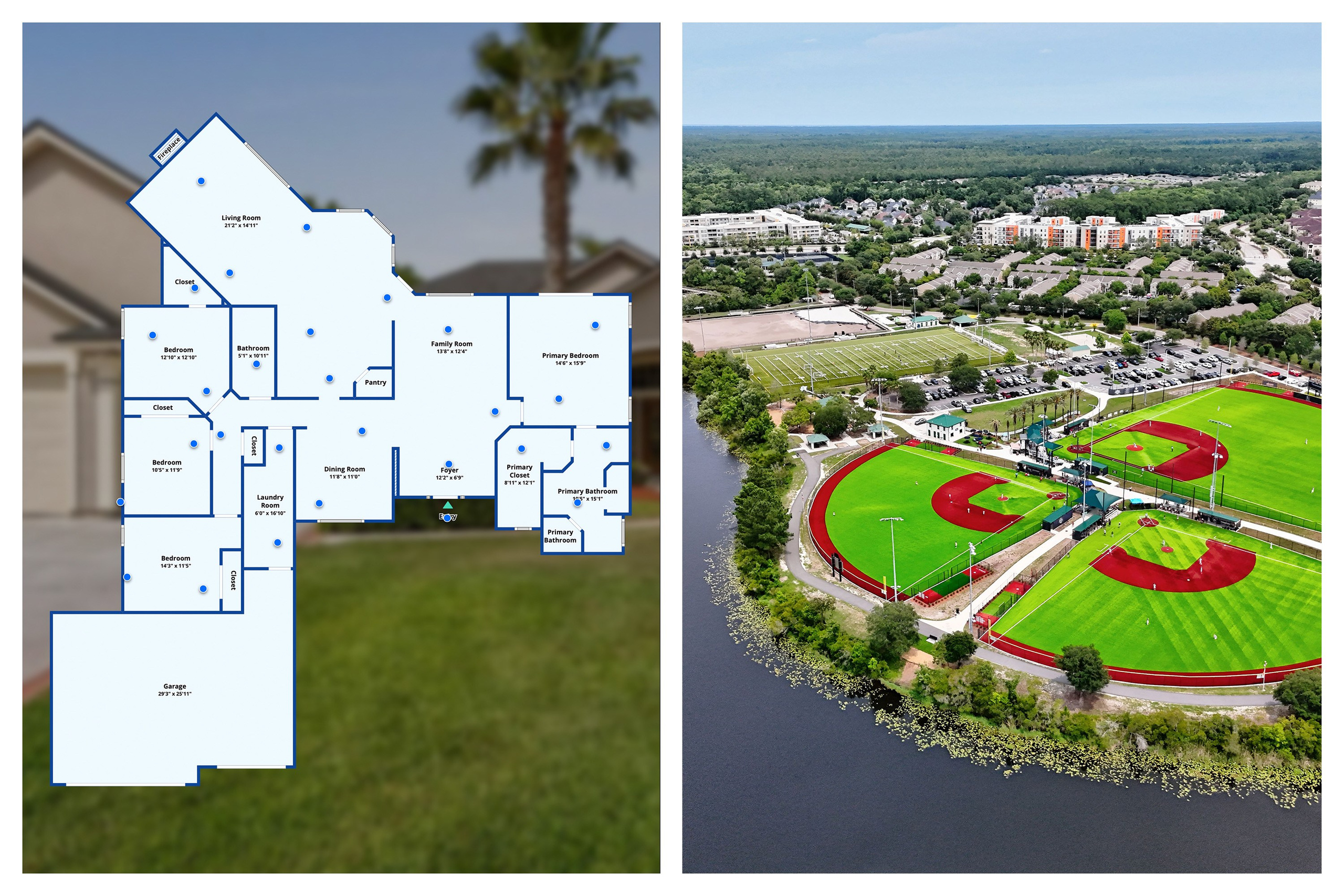Property floor plan and aerial photography combination