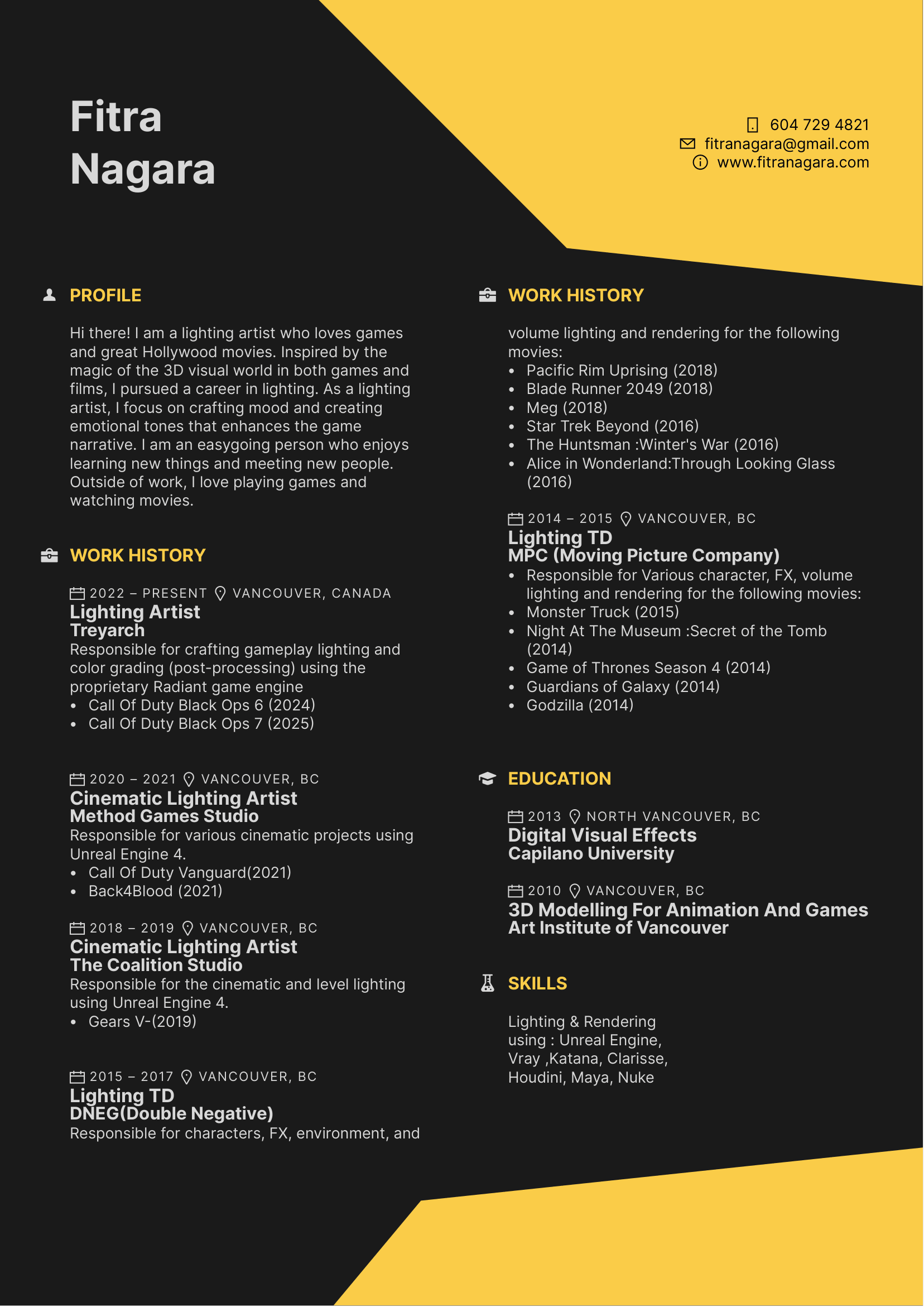 Resume & Contact. Fitra Nagara Lighting artist
