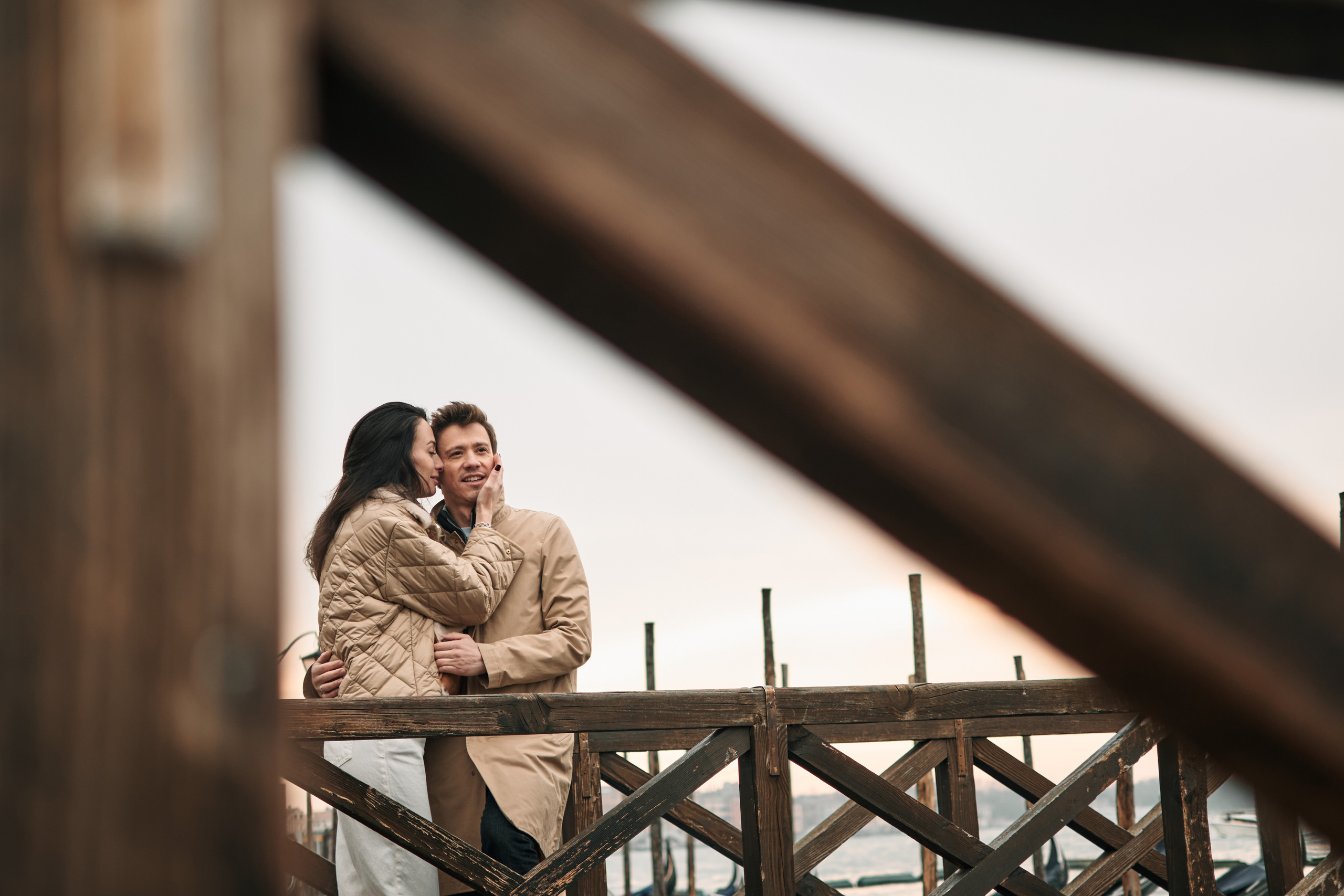 Two lovers stand together on San Marco Square, their eyes locked in a passionate gaze. The beauty of Venice surrounds them, and they know that they will always cherish this moment together.
