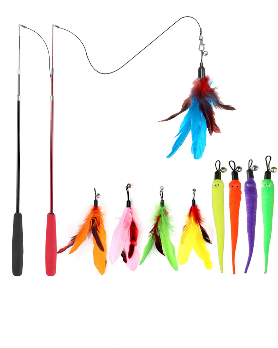 feather wand cat toy for kittens and indoor cats hunting play