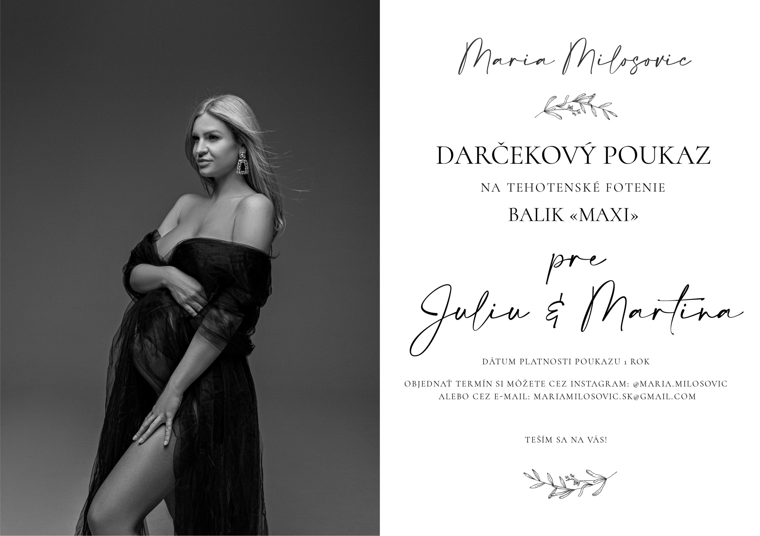 Darčekový poukaz. Krása tehotenstva v objektíve — Maria Milosovic, tehotenská fotografka