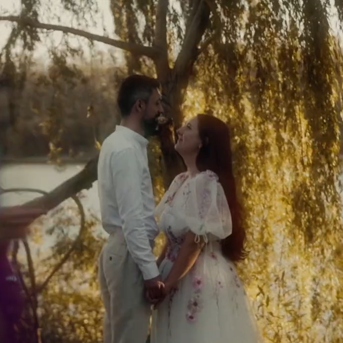 Bride and groom embracing during an intimate wedding in Romania